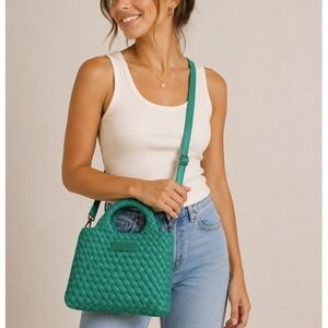 Parker & Hyde Woven Mini Tote Crossbody Bag Teal Green